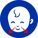 The blue icon with baby face and arrows pointing from each side of the nose